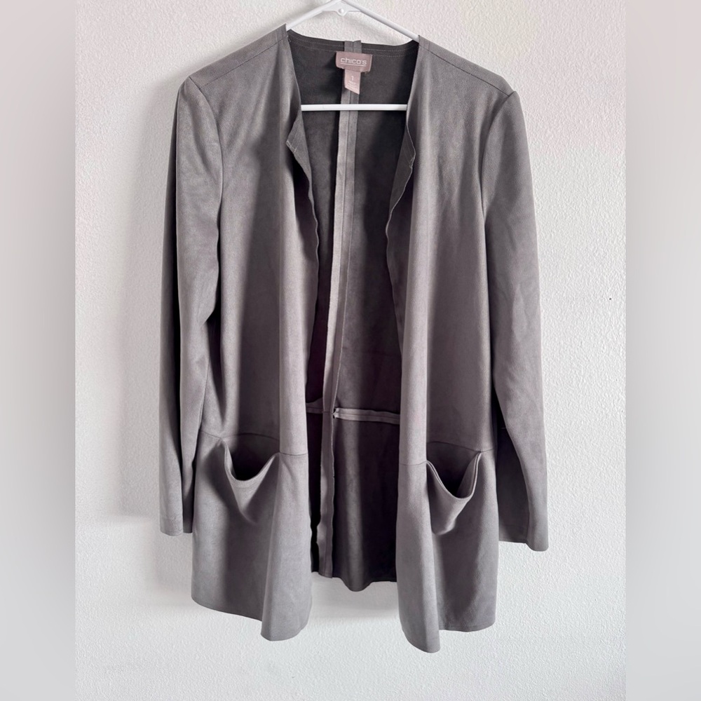 Chicos Women’s Open Front Cardigan Suede Grey Chicos size 1 (size medium)